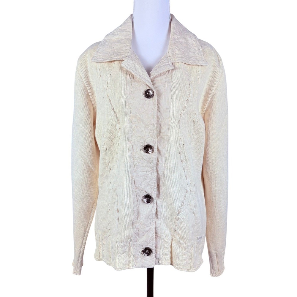Blue Willis Denmark Knit Jacket Cardigan Womens L Cream Cotton Button Up Y2K